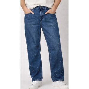 Diamond Stash Paint Splatter Jeans Size 36 Blue Denim Straight Leg